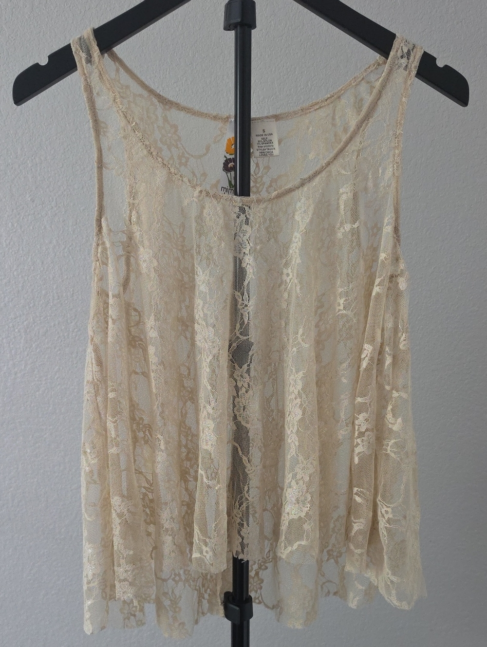 Mimi Chica Sheer Lace Tank in Cream